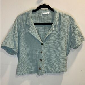 Lush 100% Cotton Short Sleeve Button Up Top Size Large
